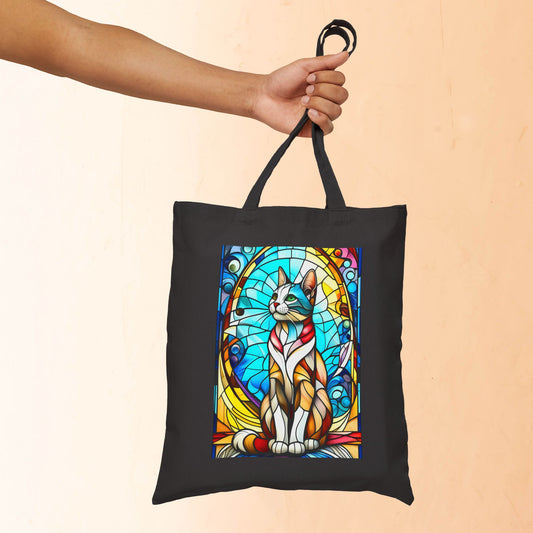 🐈Stained Class Regal Cat Cotton Canvas Tote Bag