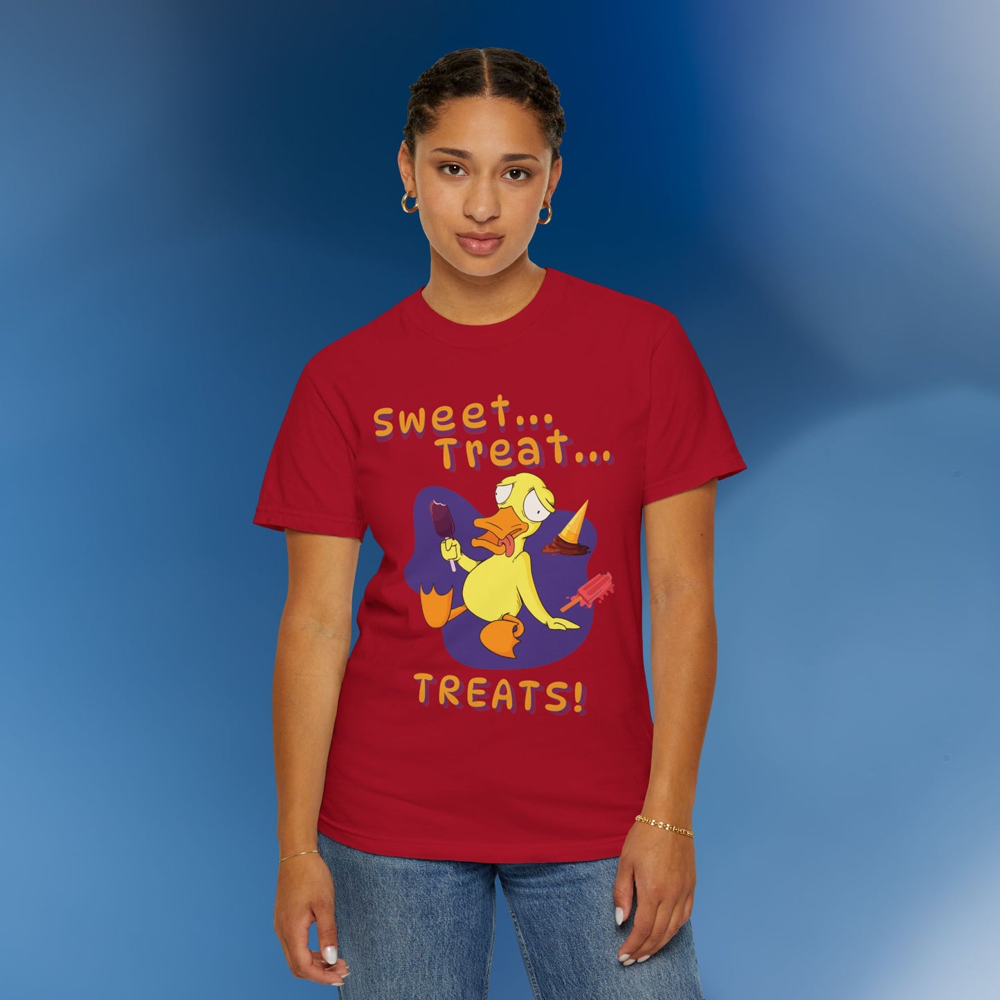 🍦Funny Duck T-Shirt – “Sweet Treat Treats” Ice Cream Cartoon Graphic Tee