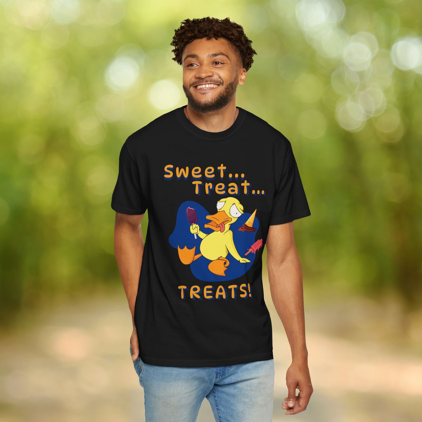 🍦Funny Duck T-Shirt – “Sweet Treat Treats” Ice Cream Cartoon Graphic Tee