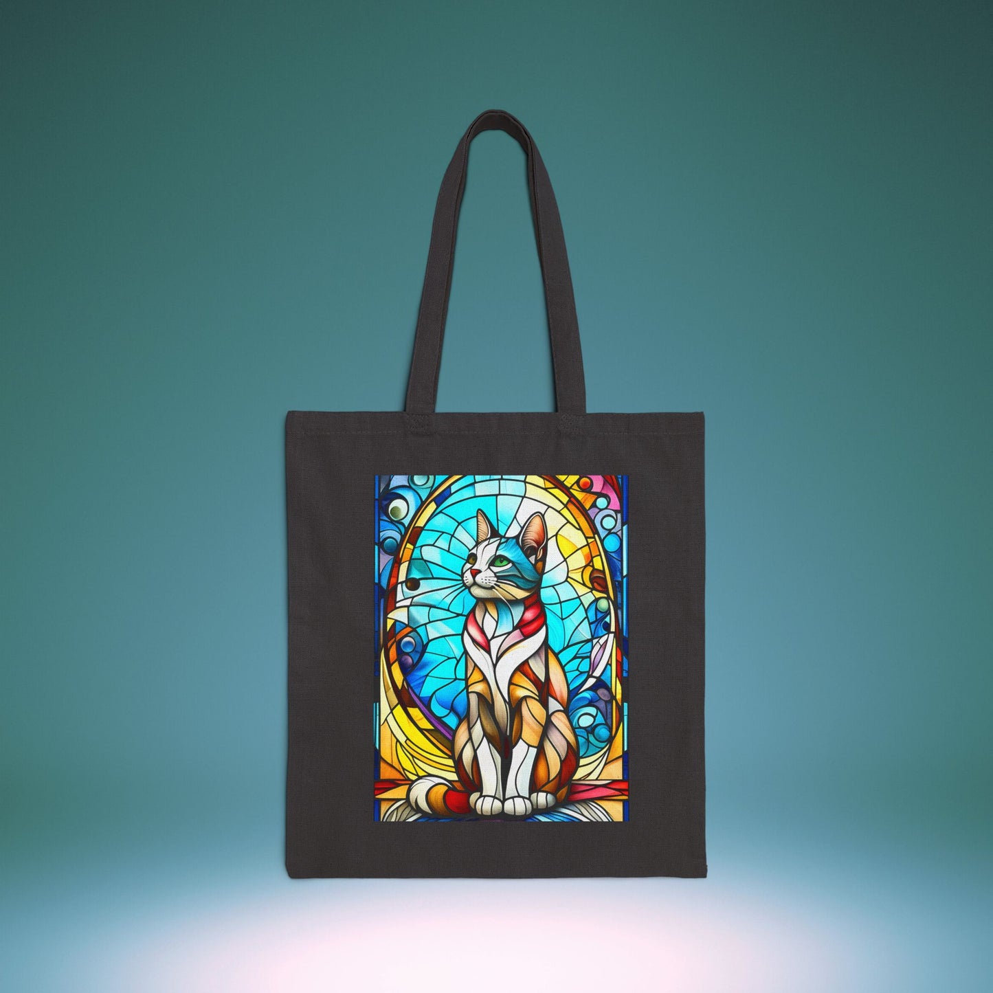 🐈Stained Class Regal Cat Cotton Canvas Tote Bag