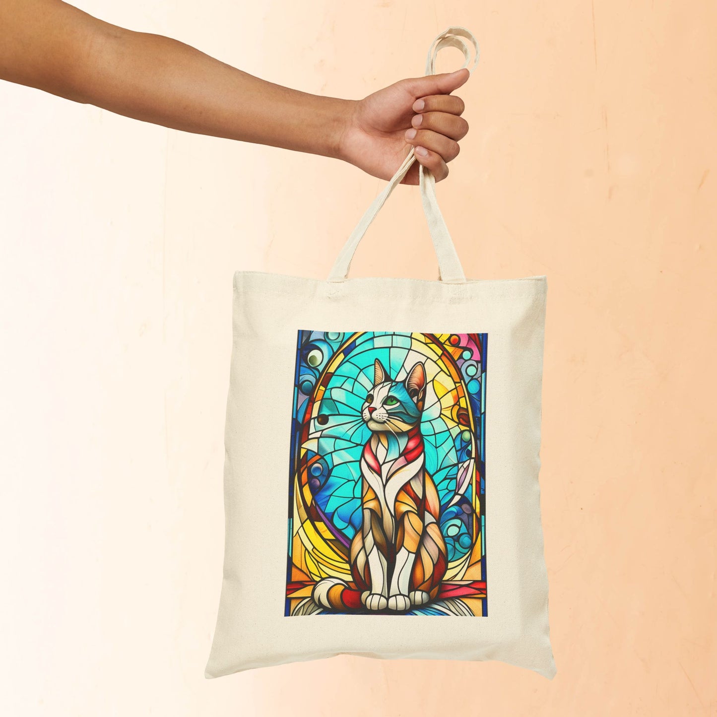 🐈Stained Class Regal Cat Cotton Canvas Tote Bag