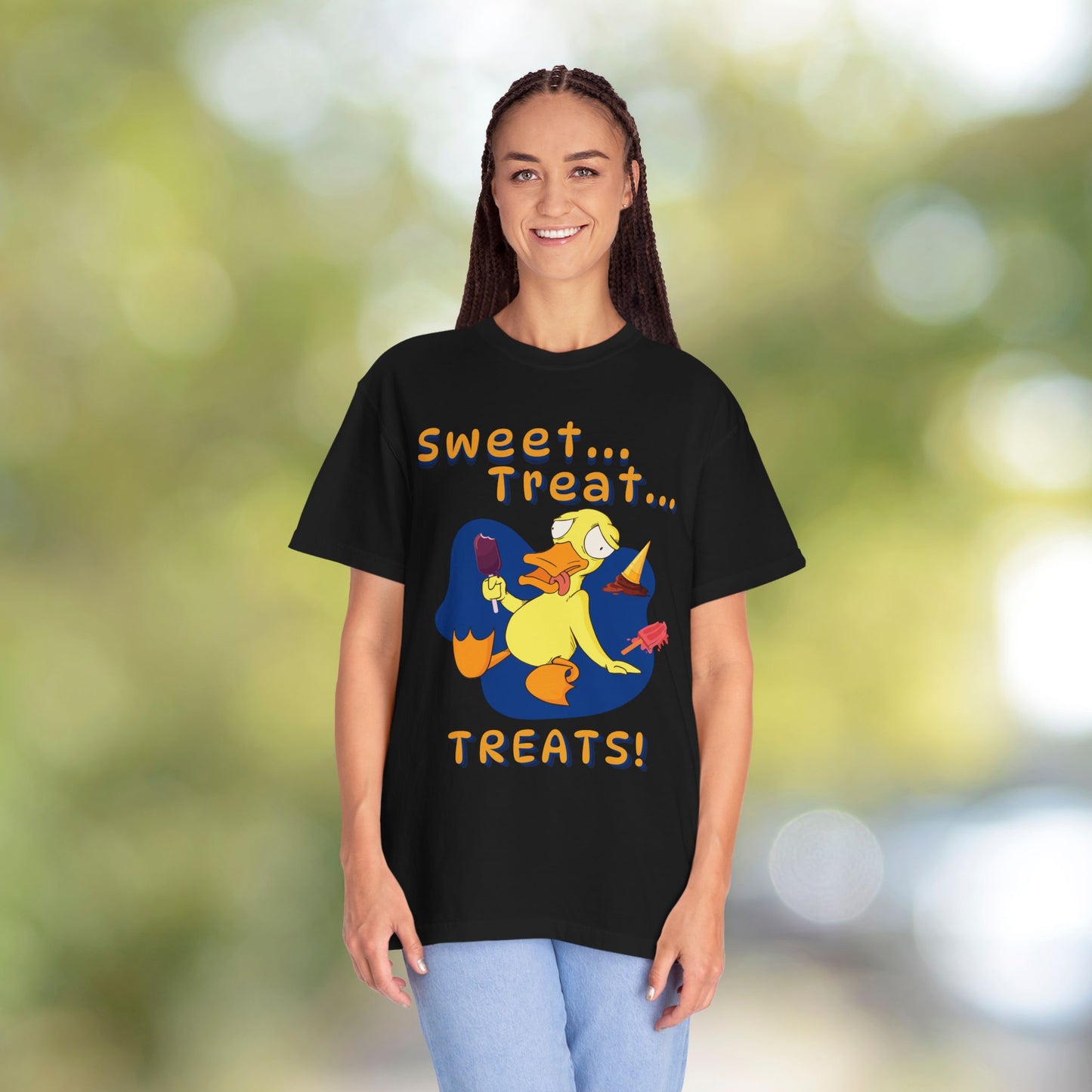 🍦Funny Duck T-Shirt – “Sweet Treat Treats” Ice Cream Cartoon Graphic Tee