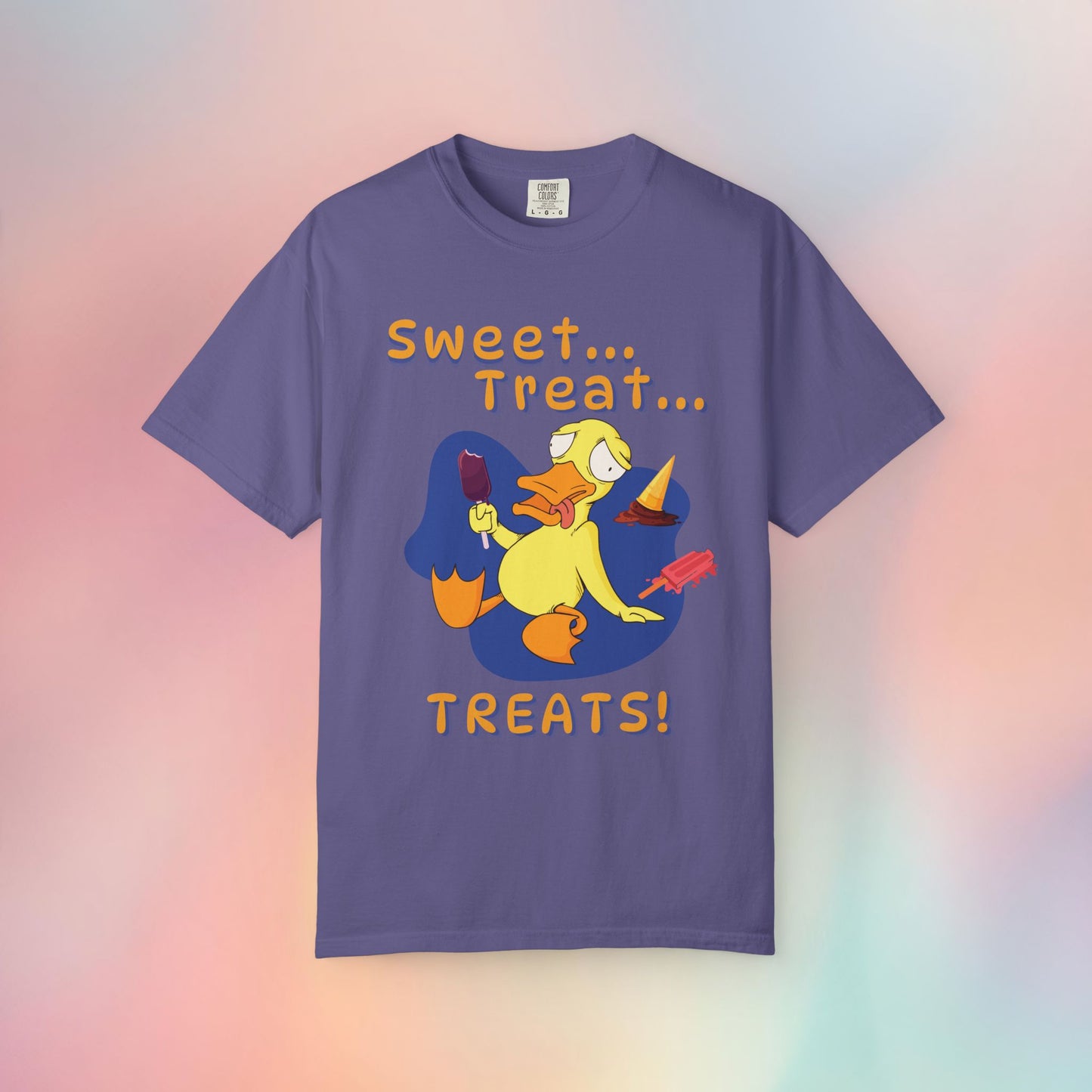 🍦Funny Duck T-Shirt – “Sweet Treat Treats” Ice Cream Cartoon Graphic Tee