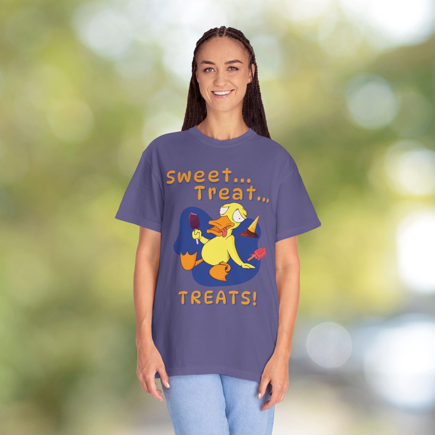 🍦Funny Duck T-Shirt – “Sweet Treat Treats” Ice Cream Cartoon Graphic Tee