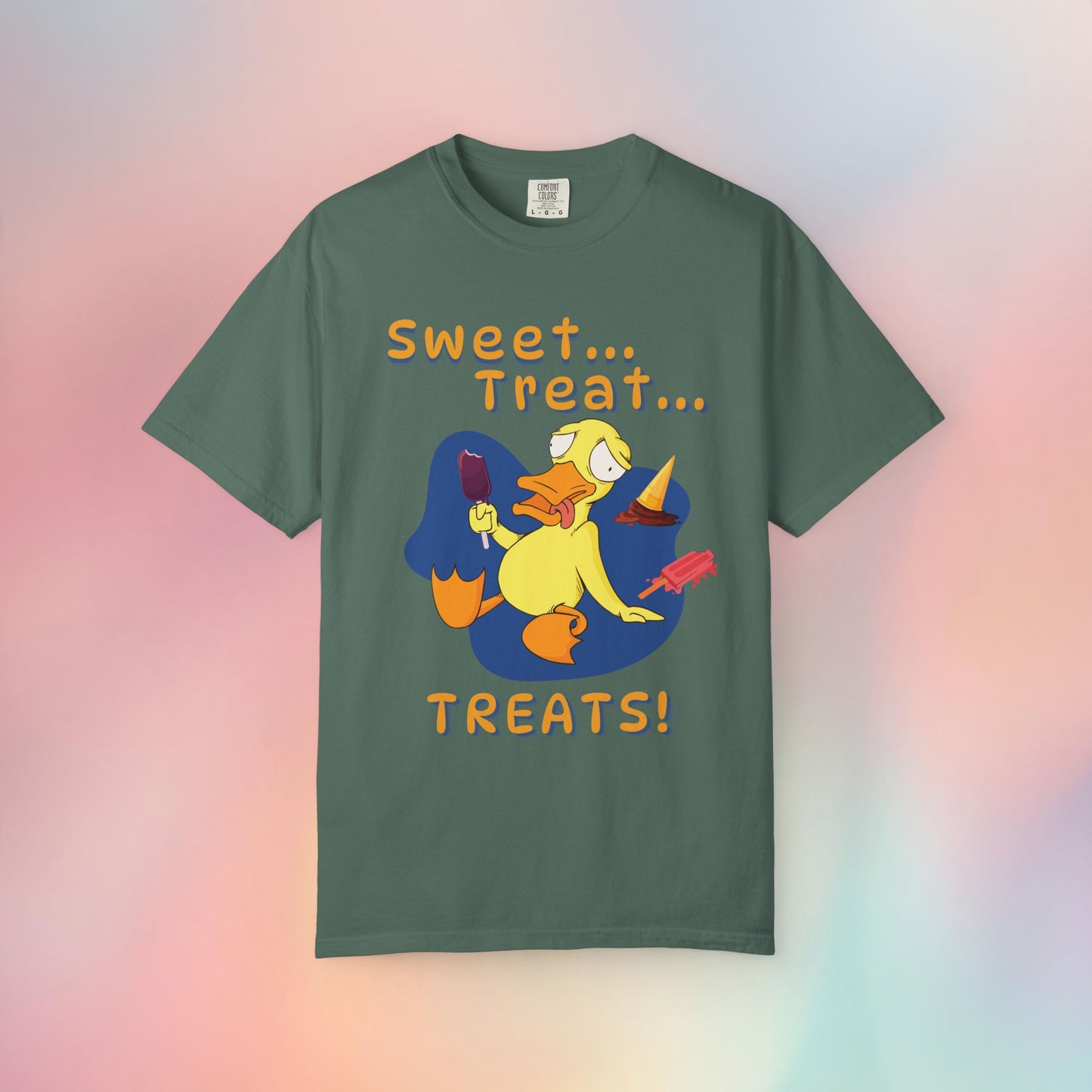 🍦Funny Duck T-Shirt – “Sweet Treat Treats” Ice Cream Cartoon Graphic Tee