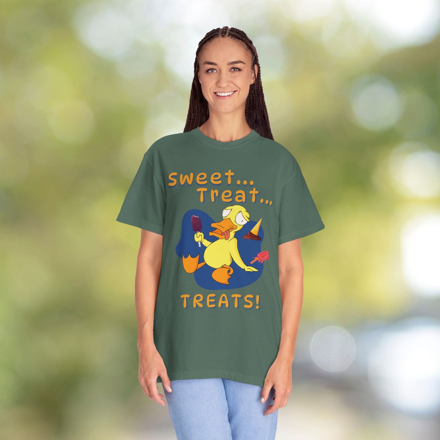 🍦Funny Duck T-Shirt – “Sweet Treat Treats” Ice Cream Cartoon Graphic Tee