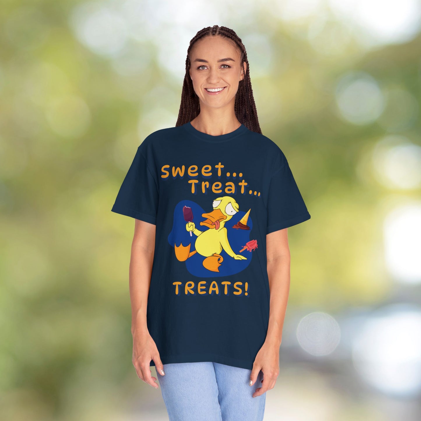 🍦Funny Duck T-Shirt – “Sweet Treat Treats” Ice Cream Cartoon Graphic Tee