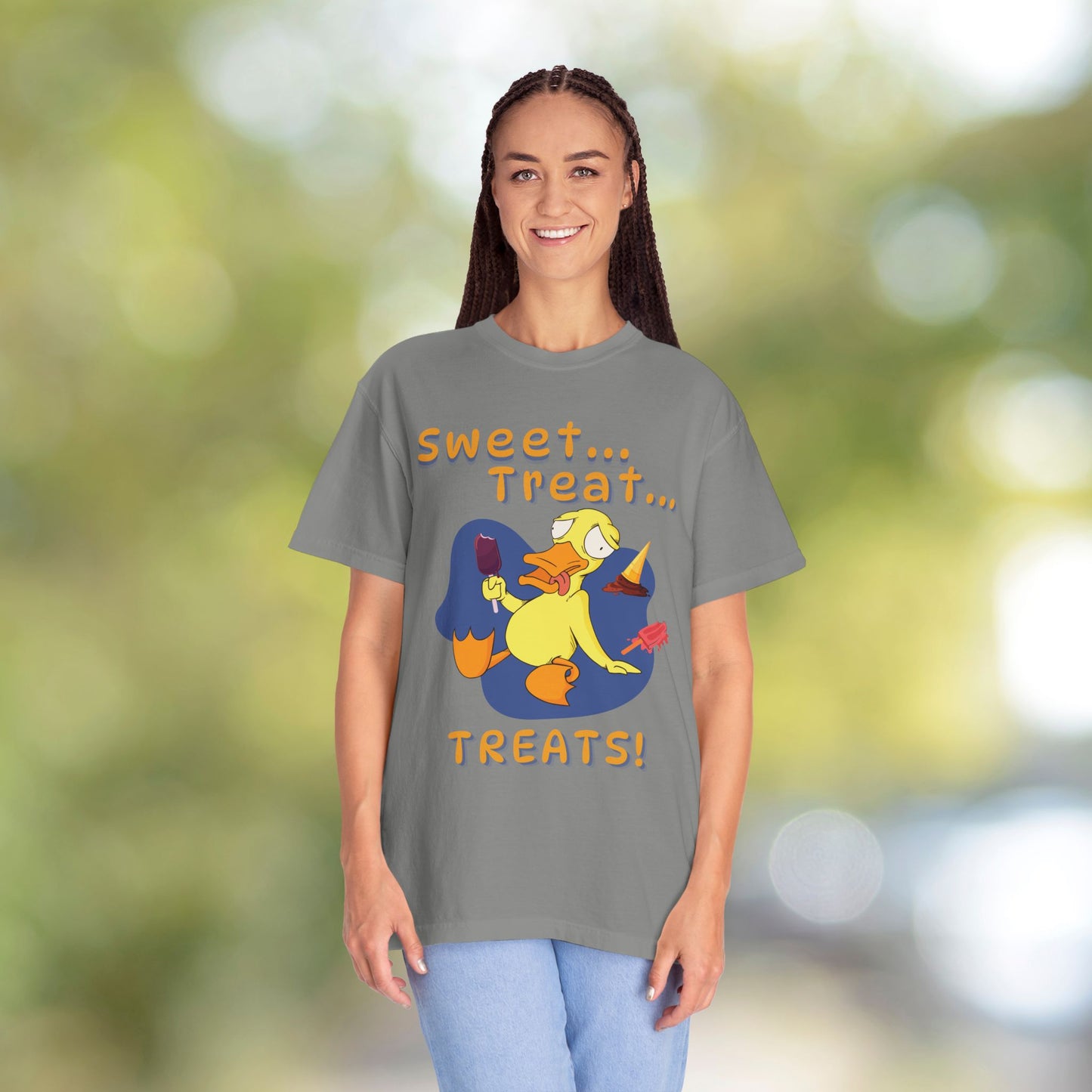🍦Funny Duck T-Shirt – “Sweet Treat Treats” Ice Cream Cartoon Graphic Tee