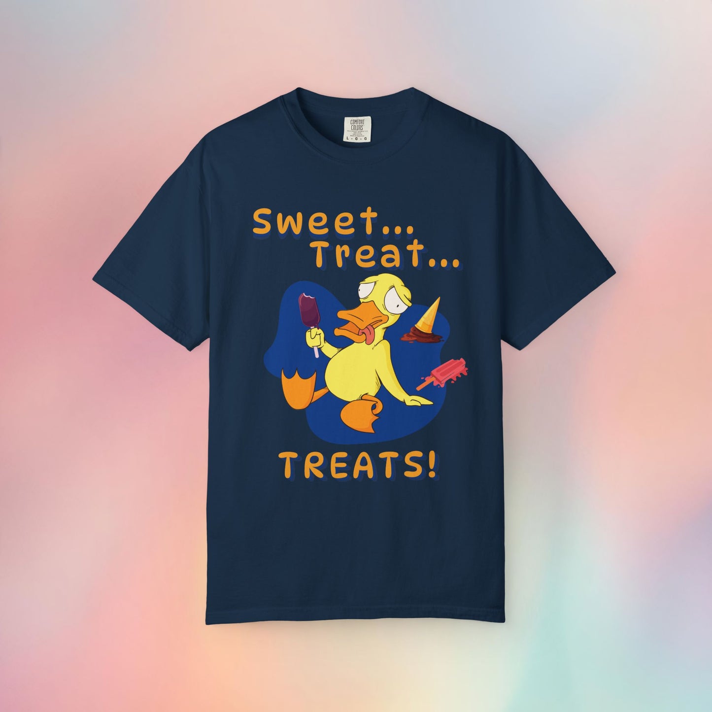 🍦Funny Duck T-Shirt – “Sweet Treat Treats” Ice Cream Cartoon Graphic Tee