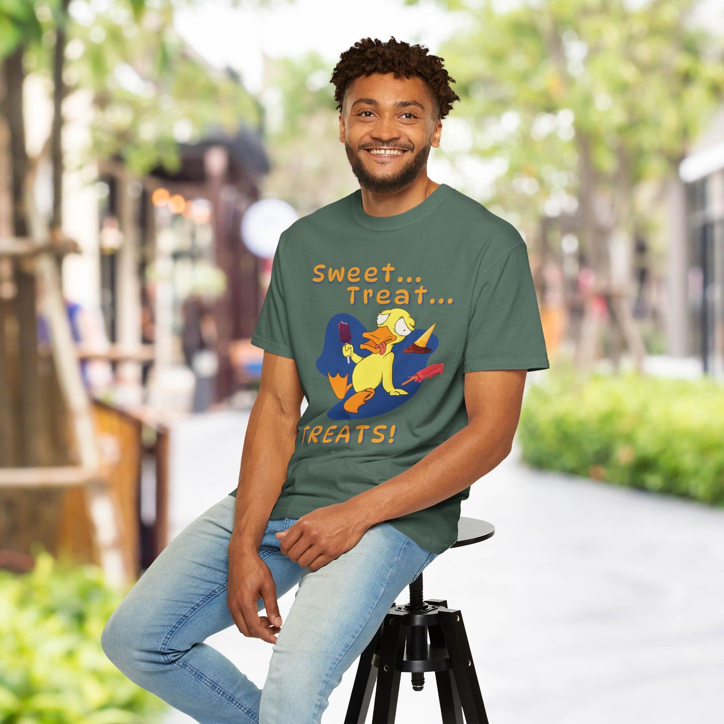 🍦Funny Duck T-Shirt – “Sweet Treat Treats” Ice Cream Cartoon Graphic Tee